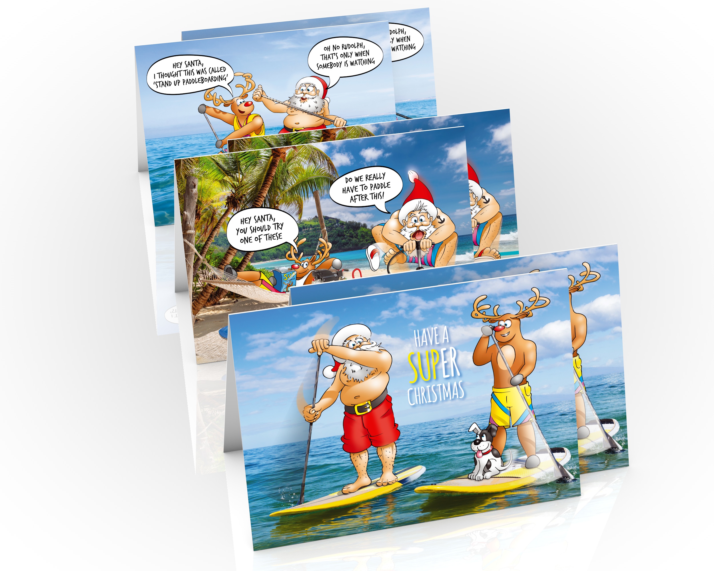 paddleboard sup christmas cards 6 card mixed pack