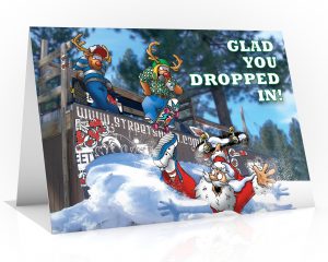skateboard christmas card santa in half pipe single card