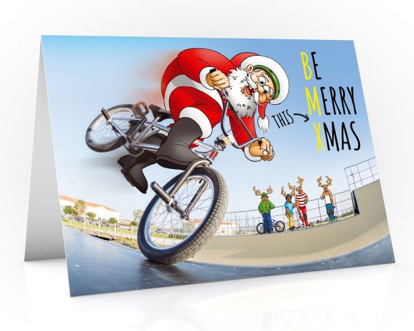 bmx christmas card santa in skate park single card