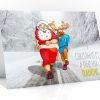 running christmas card santa and rudolph training single card