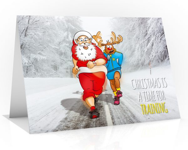 running christmas card santa and rudolph training single card