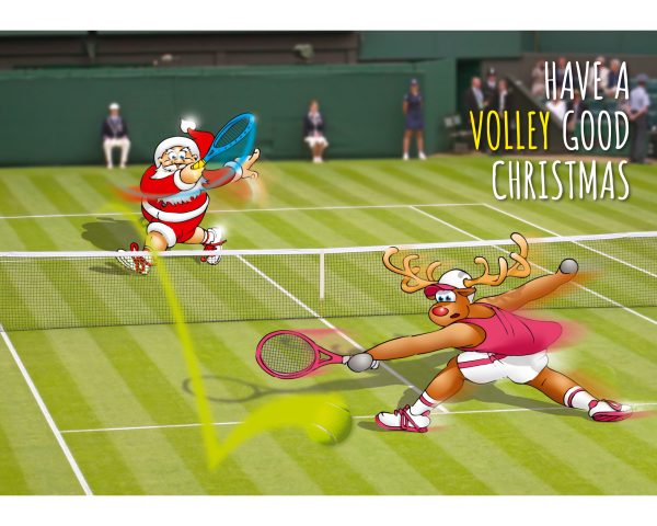 tennis christmas card santa volleys past rudolph