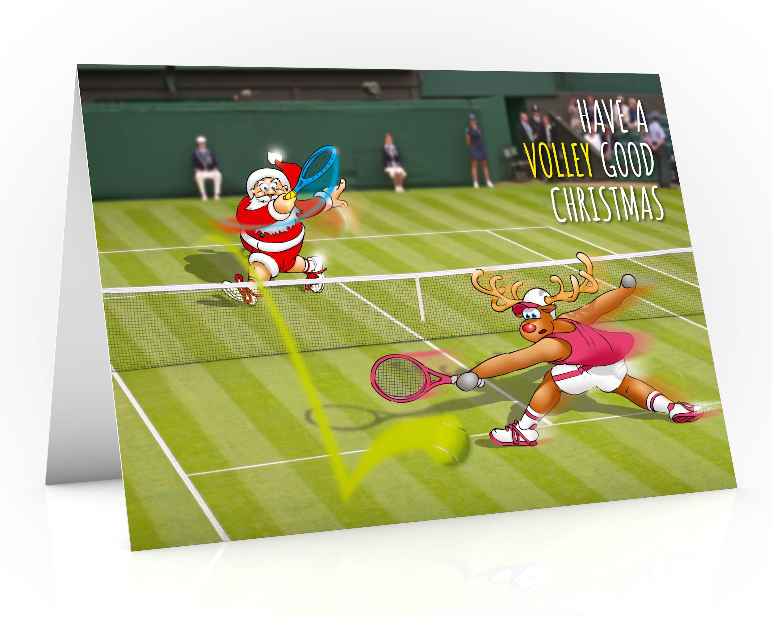 tennis christmas card santa volleys past rudolph