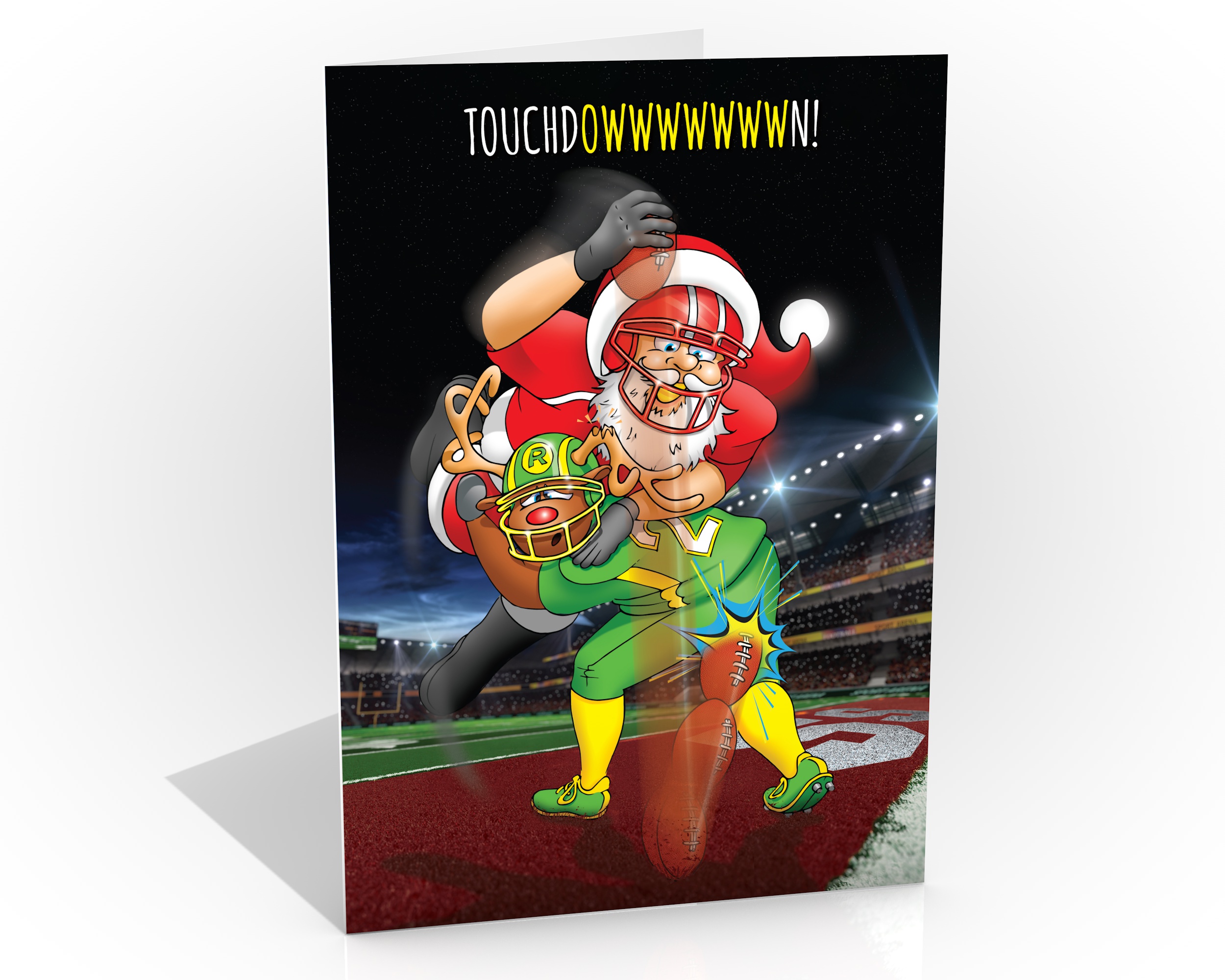 Santa Claus Hat & American Football- Merry Christmas! | Greeting Card