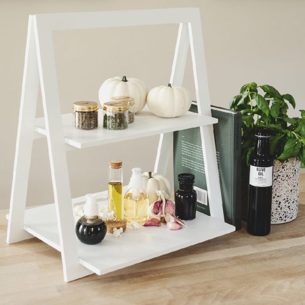 houten presentierek met 2 plankjes wit