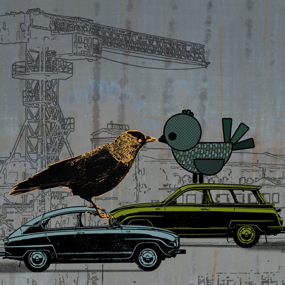 Två fåglar på två bilar - Studio Caro-lines