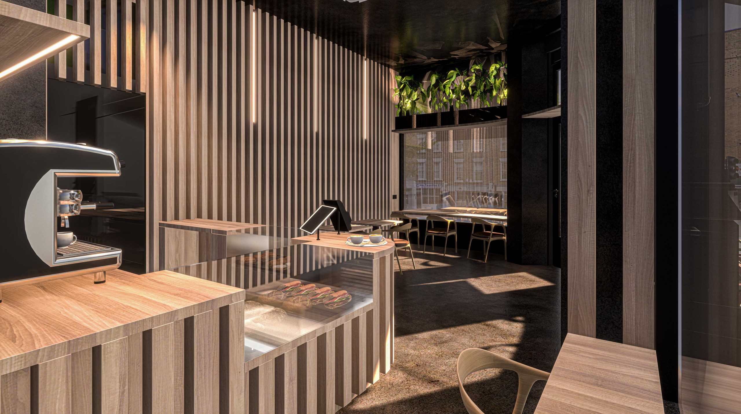 restaurant fit out interior design slatted timber zellige tiles polished plaster