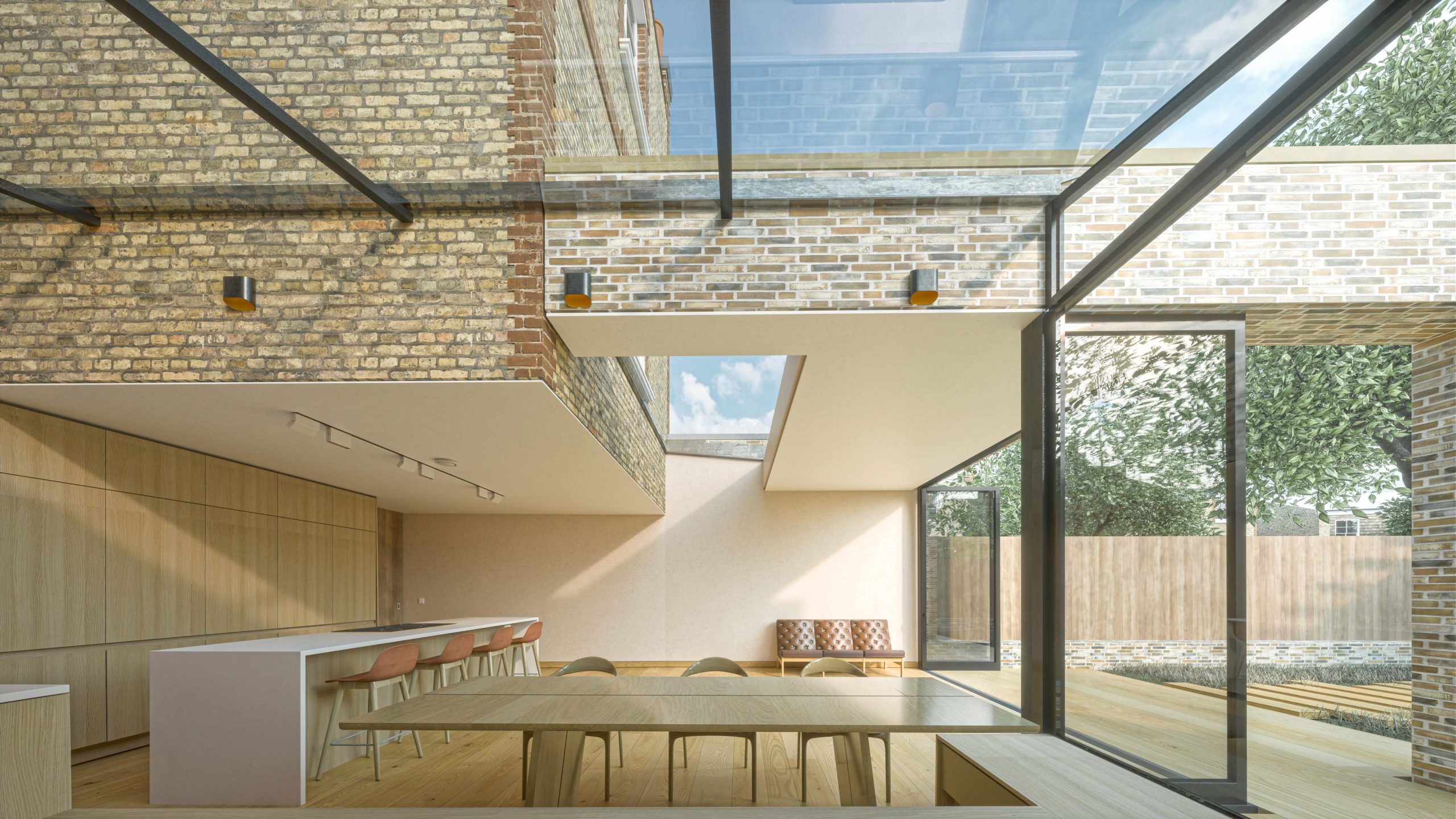 rear infill extension north london glass roof bi-fold doors dining room kitchen minimalist modern