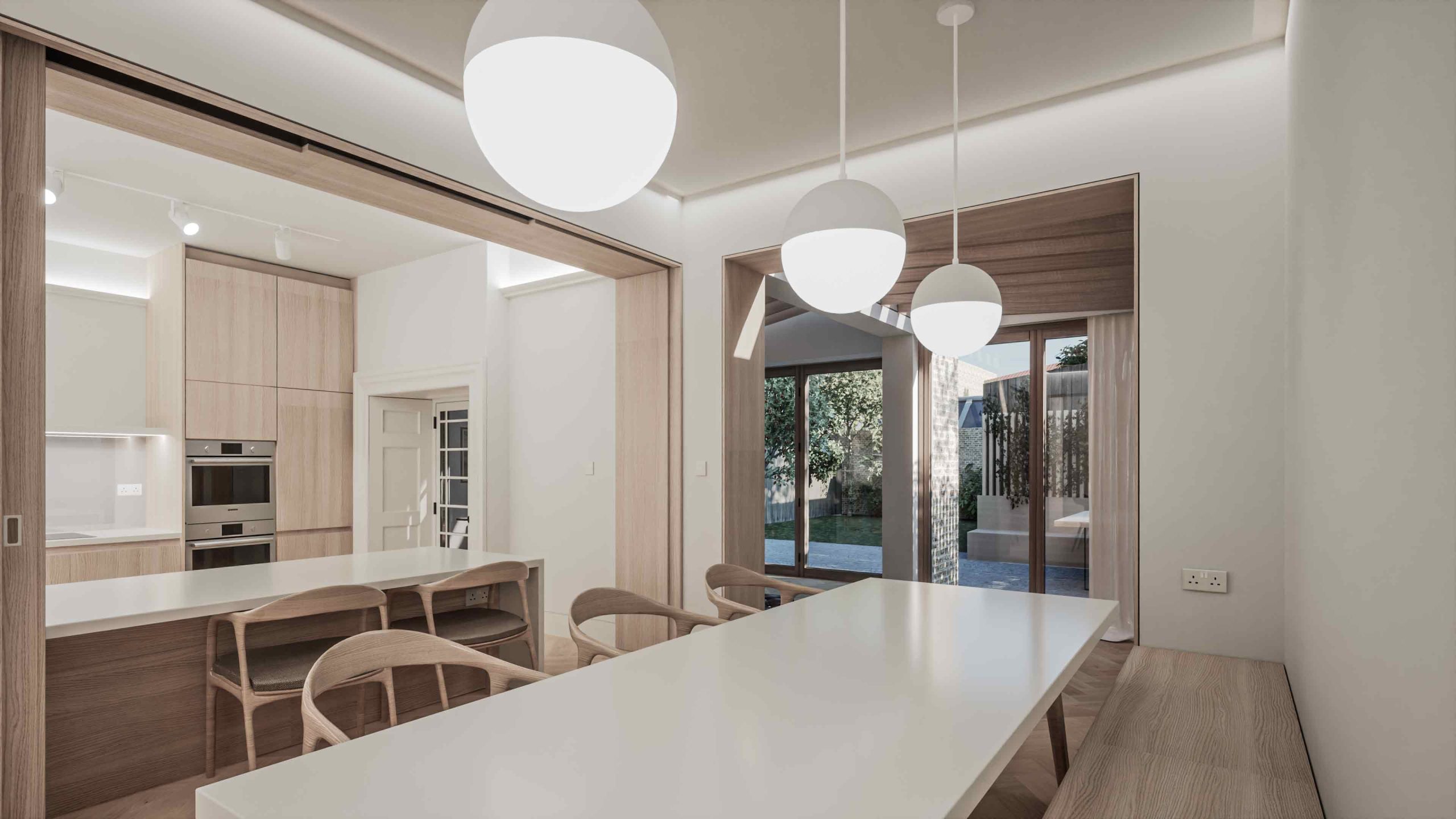 minimalist dining room heritage conservation retrofit kitchen snug