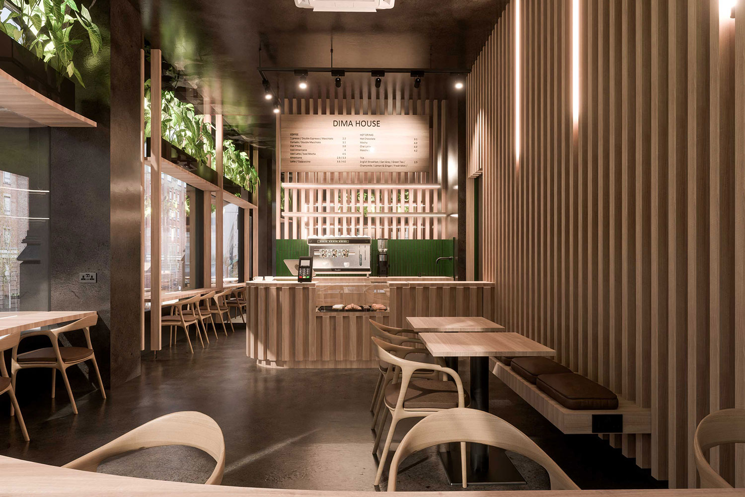 marylebone westminster restaurant fit out interior design slatted timber zellige tiles polished plaster