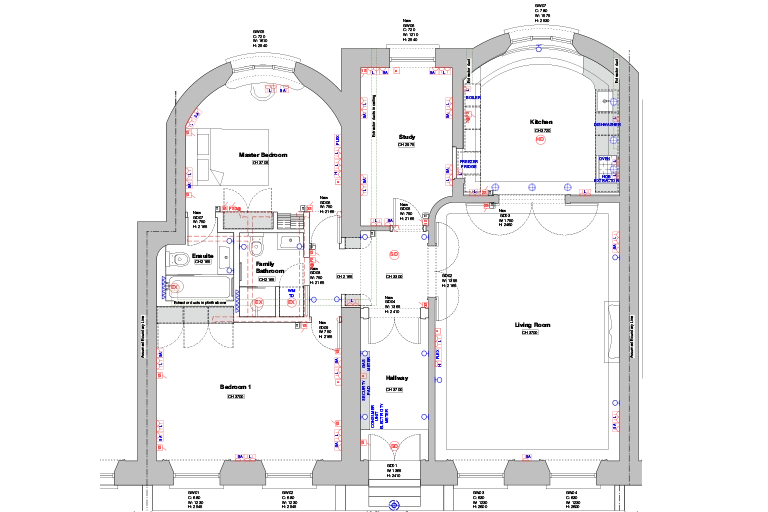 Services layout drawing for technical design floor plan