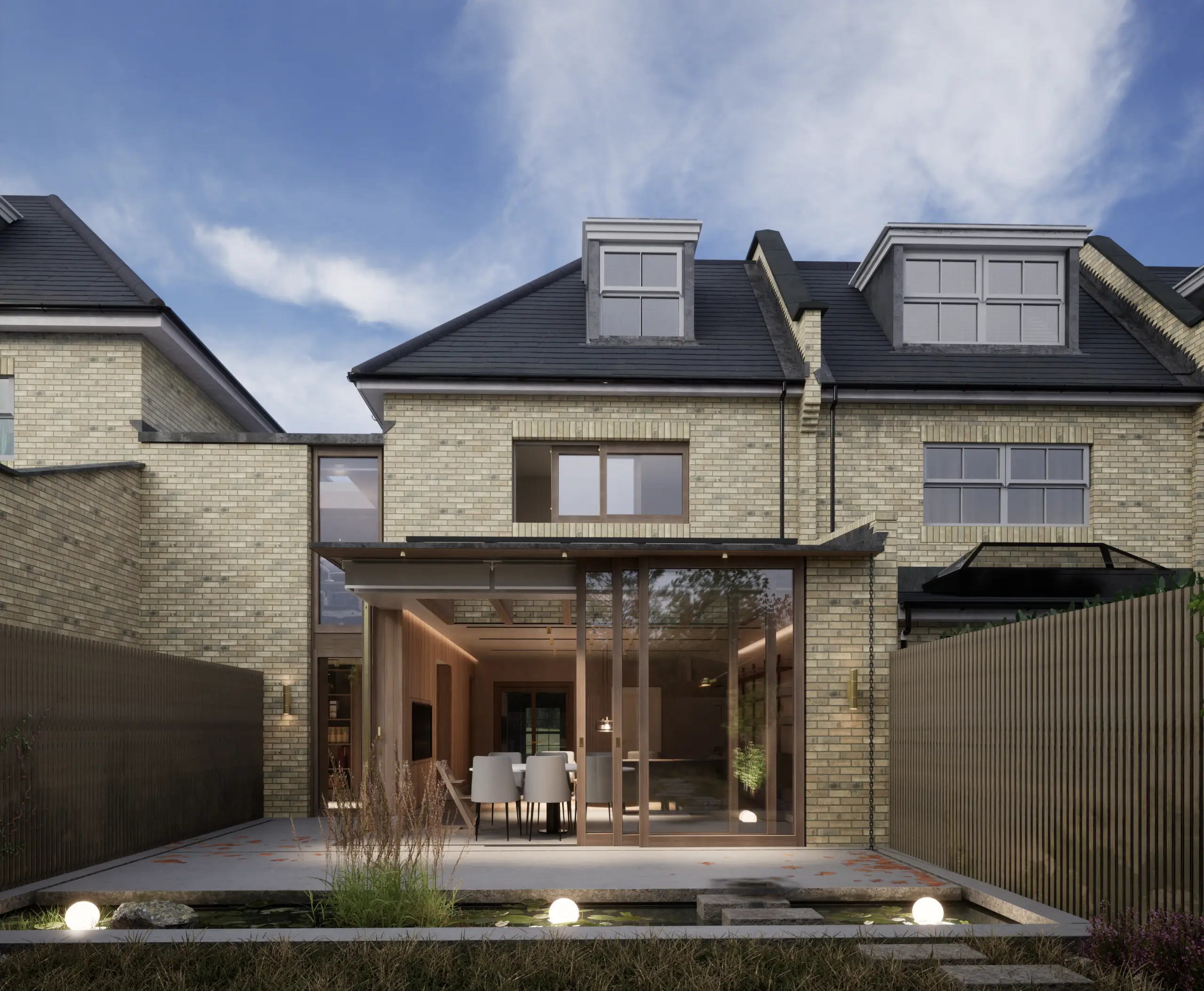Hillingdon House by Studio Colab rear elevation of single storey rear extension and garage conversion.