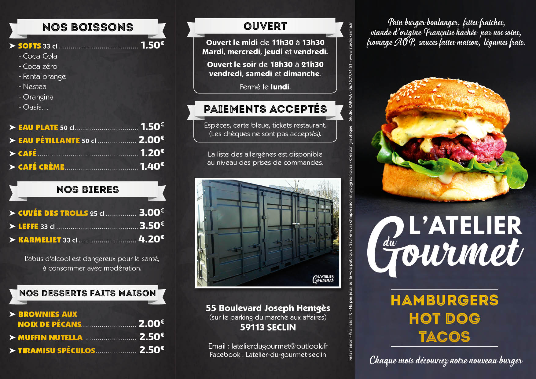 Leaflet Design for Burger Tacos Restaurant 1 - Studio Karma - Graphic designer - Houston Humble Texas