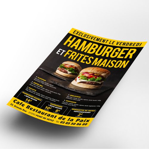 Creation-Flyer-Hamburger-Cafe-restaurant-de-la-paix-Pont-de-Veyle - Studio Karma - Graphic designer - Houston Humble Texas