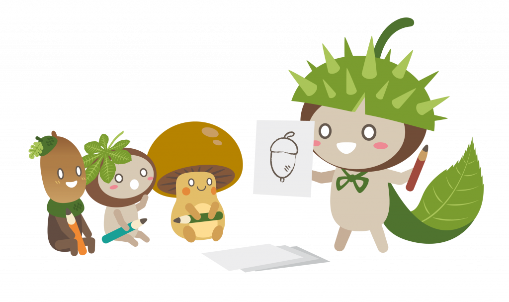 Kokuri-Chan, die kleine Kastanie, zeigt Kindern aus dem Wald, wie man mit Stift und Papier neue Welten erschafft! 