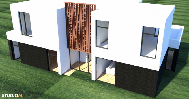 Kubistische Yoga Villa 3D