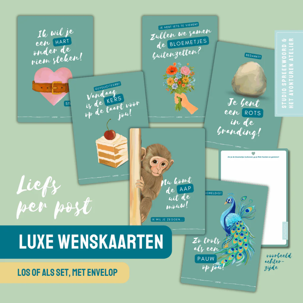 Kaartenset van 6 wenskaarten met enveloppen