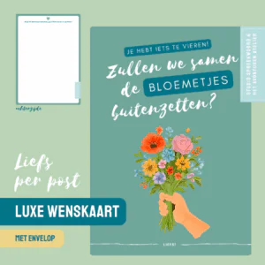 Wenskaart Gefeliciteerd – De bloemetjes buitenzetten