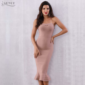 Adyce mermaid midi dress in peach