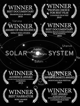 Solar System Poster with too many laurels on suggests applying to Scam Film Festivals