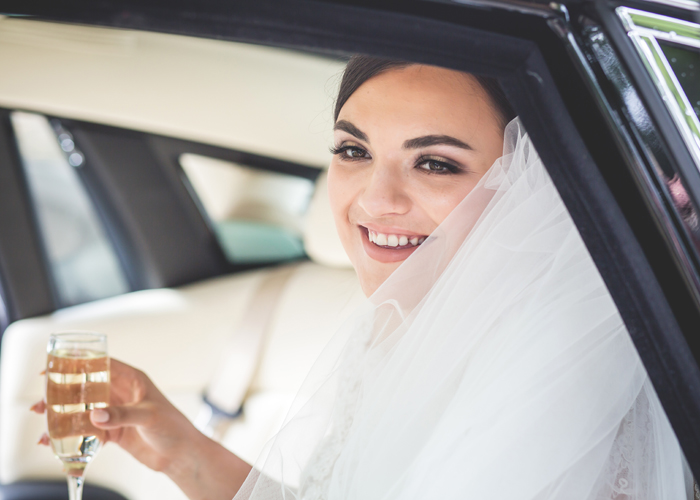 bride in car