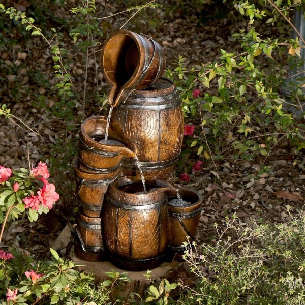 Alpine Corporation TIZ194BZ Outdoor Floor Rustic 2-Tiered Barrel and Pump Water Fountain, Old-Fashioned Fountain, 27", Bronze - Image 43