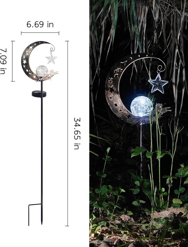 Garden Decor - Solar Moon Fairy Garden Light with Waterdrop & Star Charms, Waterproof Cool White Light, 34 inch Housewarming Gifts - Image 22