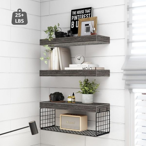 QEEIG Bathroom Shelves Over Toilet Wall Mounted Floating Shelves Farmhouse Shelf Toilet Paper Storage Small 16 inch Set of 3, Rustic Brown (019-BN3) - Image 23