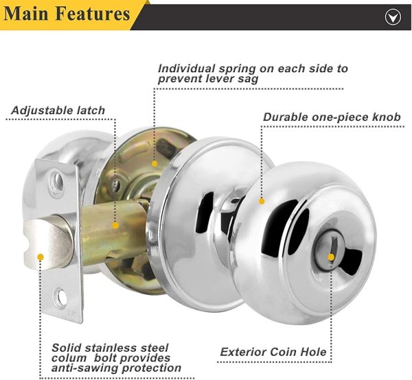 Probrico Privacy Interior Door Knobs Bed and Bath Handles Keyless Sain Nickel Locksets, 6 Pack - Image 85