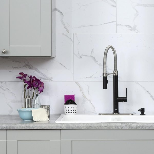 Palisade 22.8" x 7.31" Interlocking Vinyl Waterproof Backsplash Tiles in Carrara Marble - Grout-Free, Easy Install & UV Resistant, Ideal for Kitchen & Bathroom (10 Pack) - Image 33