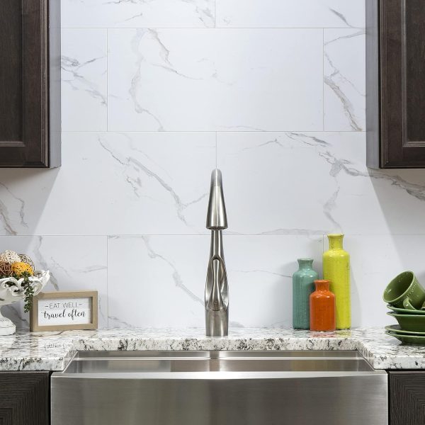 Palisade 22.8" x 7.31" Interlocking Vinyl Waterproof Backsplash Tiles in Carrara Marble - Grout-Free, Easy Install & UV Resistant, Ideal for Kitchen & Bathroom (10 Pack) - Image 82