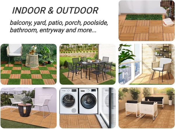 Yaheetech 27PCS Interlocking Patio Deck Tiles Outdoor Flooring for Garden Poolside Fir Wood Indoor Natural Wood - Image 3