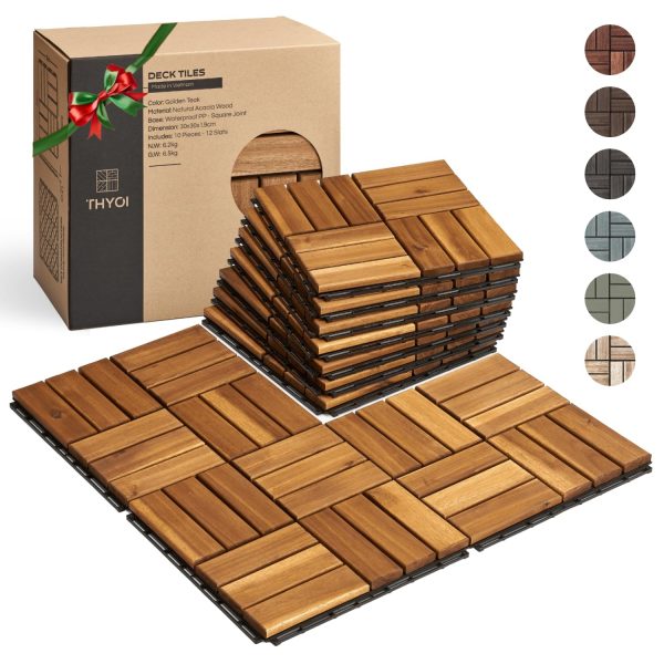 10 Pcs Interlocking Deck Tiles 12" x 12", Patio Flooring Outdoor Waterproof, Acacia Wood Tiles All Weather, Floor Tiles for Balcony, Backyard, Indoor and Outdoor use (Dark Brown) - Image 27