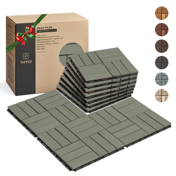 10 Pcs Interlocking Deck Tiles 12" x 12", Patio Flooring Outdoor Waterproof, Acacia Wood Tiles All Weather, Floor Tiles for Balcony, Backyard, Indoor and Outdoor use (Dark Brown) - Image 33