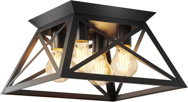 2 Pack Semi Flush Mount Ceiling Light, 4-Light Kitchen Ceiling Lighting Fixtures, Industrial Farmhouse Closed to Ceiling Lamp for Hallway Porch Dining Room(Matte Black) - Image 37