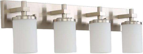 LOUSACE Bathroom Light Fixtures Over Mirror Brushed Nickel, 6 Light Bathroom Vanity Lights, Modern Bathroom Lighting with Opal White Glass Shades, Wall Sconces Fixture Vanity Lighting for Bathroom - Image 27