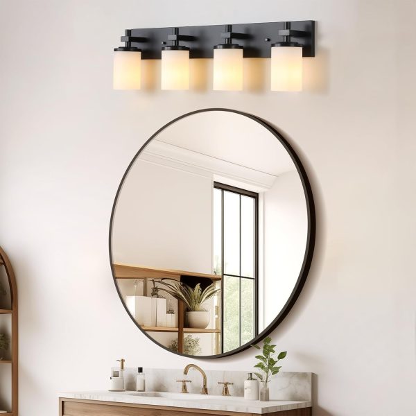 LOUSACE Bathroom Light Fixtures Over Mirror Brushed Nickel, 6 Light Bathroom Vanity Lights, Modern Bathroom Lighting with Opal White Glass Shades, Wall Sconces Fixture Vanity Lighting for Bathroom - Image 31