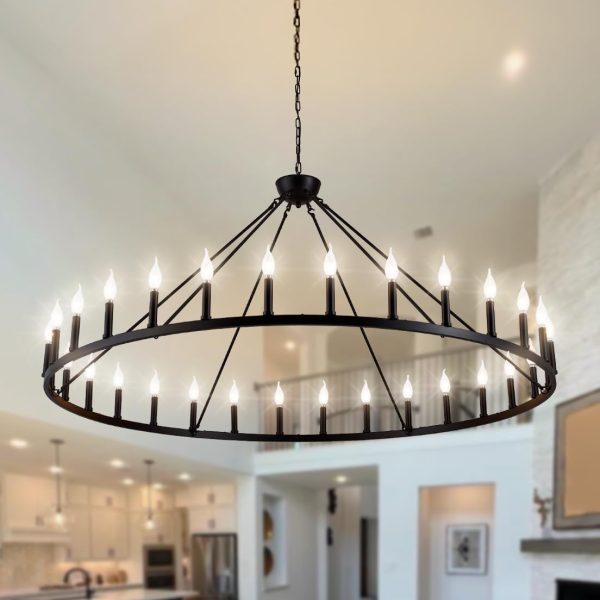 Extra Large Wagon Wheel Chandelier 30-Light, Extra Large Farmhouse Chandelier, Black Chandelier, Round Rustic Lighting,Farmhouse Light Fixture