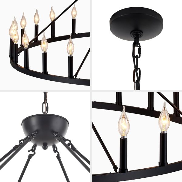 Extra Large Wagon Wheel Chandelier 30-Light, Extra Large Farmhouse Chandelier, Black Chandelier, Round Rustic Lighting,Farmhouse Light Fixture - Image 6