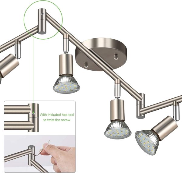 Unicozin LED 4 Light Track Lighting Kit, Matt Nickel 4 Way Ceiling Spot Lighting, Flexibly Rotatable Light Head, Modern Track Light Included 4 x LED GU10 Bulb (4W, Daylight White 5000K, 400LM) - Image 27