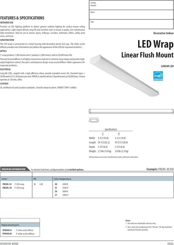 Lithonia Lighting FMLWL 48 840 Low-Profile LED Flush Mount Ceiling Light, Wraparound Lighting Fixture for Kitchen, Laundry Room, Garage, and More, 4-Foot, 4000K Cool White - Image 20