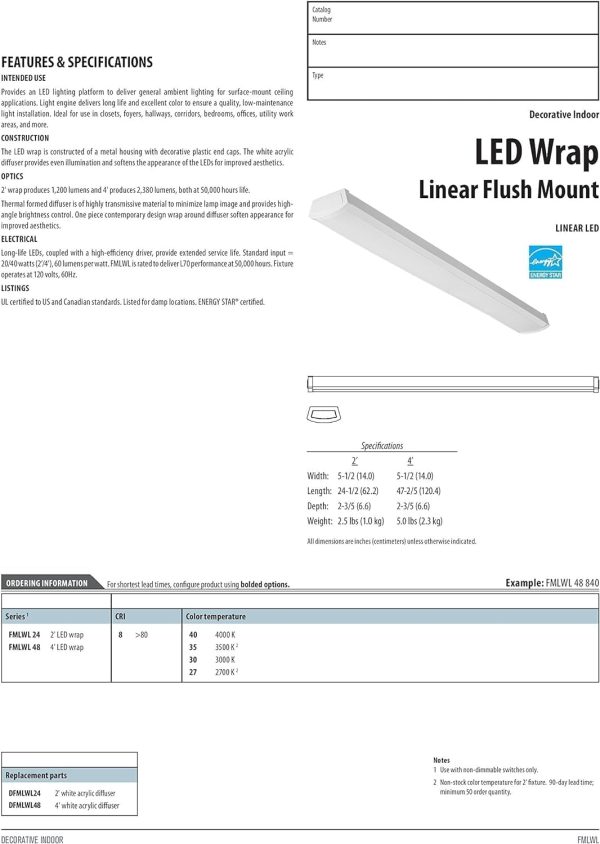 Lithonia Lighting FMLWL 48 840 Low-Profile LED Flush Mount Ceiling Light, Wraparound Lighting Fixture for Kitchen, Laundry Room, Garage, and More, 4-Foot, 4000K Cool White - Image 55