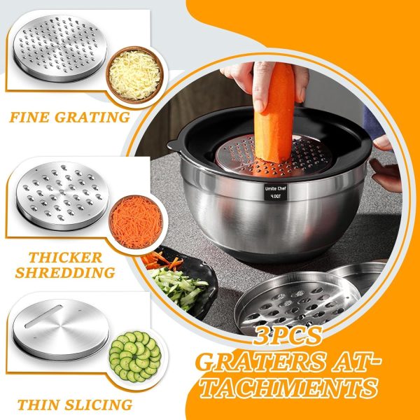 Mixing Bowls with Airtight Lids Set, 26PCS Stainless Steel Khaki Bowls with Grater Attachments, Non-Slip Bottoms & Kitchen Gadgets Set, Size 7, 4, 2.5, 2.0,1.5, 1QT, Great for Mixing & Serving - Image 17