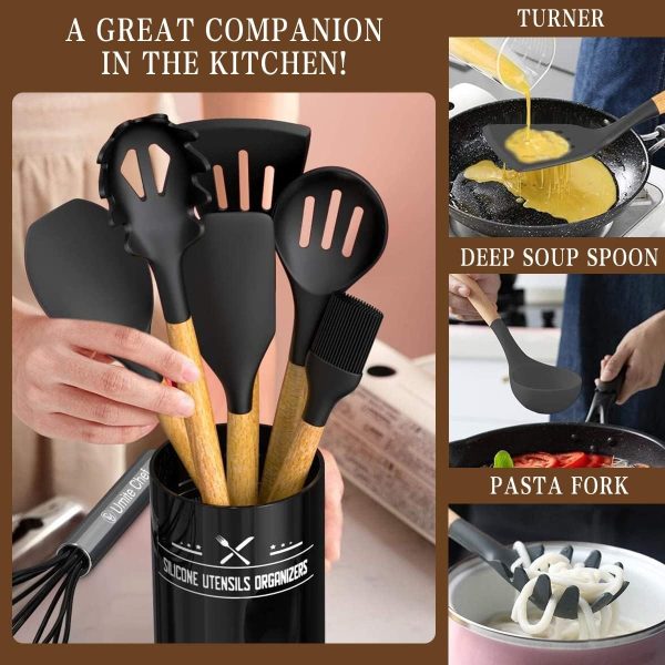 Umite Chef Kitchen Cooking Utensils Set, 33 pcs Non-Stick Silicone Cooking Kitchen Utensils Spatula Set with Holder, Wooden Handle Silicone Kitchen Gadgets Utensil Set (Khaki) - Image 42