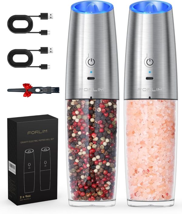 FORLIM Gravity Electric Salt and Pepper Grinder Set, Automatic Pepper Grinder Shakers Mill, Upgraded Batteries Powered Adjustable Coarseness with LED, One Hand Operation Perfect for Kitchen(Black) - Image 83