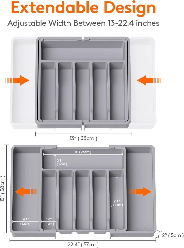 Lifewit Silverware Drawer Organizer, Expandable Utensil Tray for Kitchen, BPA Free Flatware and Cutlery Holder, Adjustable Plastic Storage for Spoons Forks Knives, Large, Black - Image 40