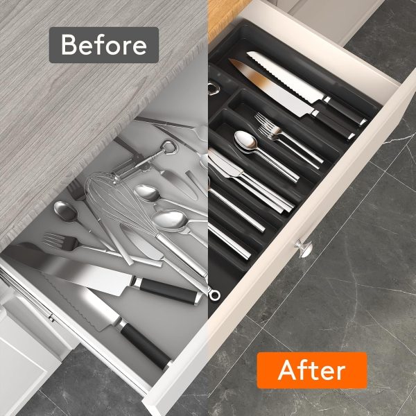 Lifewit Silverware Drawer Organizer, Expandable Utensil Tray for Kitchen, BPA Free Flatware and Cutlery Holder, Adjustable Plastic Storage for Spoons Forks Knives, Large, Black - Image 61