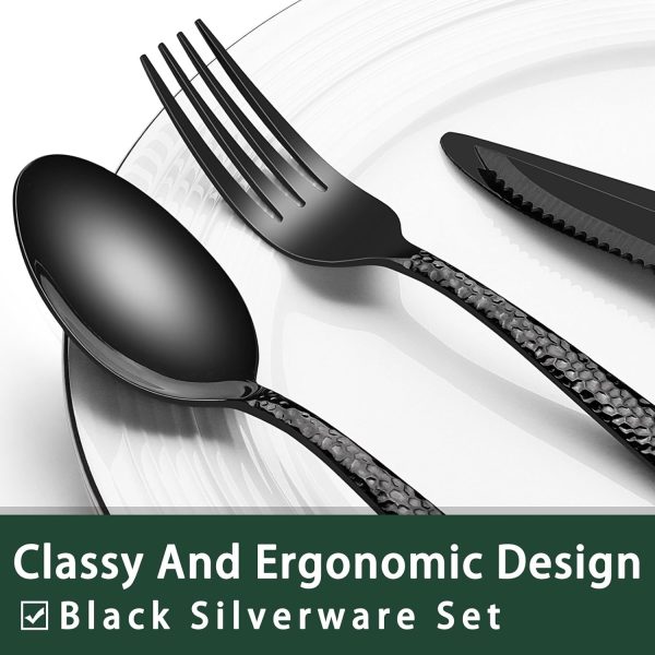 24-Piece Black Silverware Set with Steak Knives, Black Flatware Set for 4, Food-Grade Stainless Steel Tableware Cutlery Set, Mirror Finished Utensil Sets for Home Restaurant - Image 10