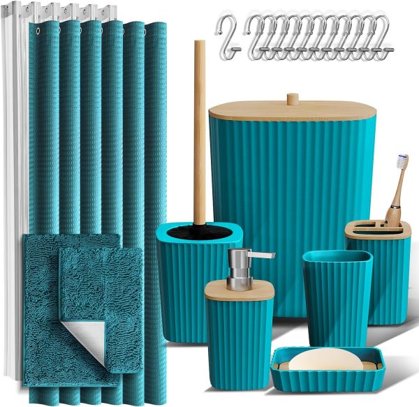 Clara Clark Bathroom Accessories Set - Bathroom Set, 20PC Bathroom Accessory Set, Black Shower Curtain Set, Toilet Brush, Trash Can & Soap Dispenser - Image 18