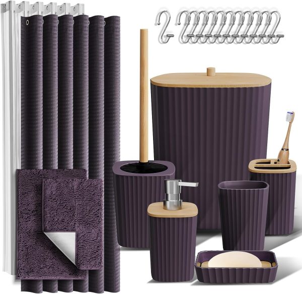 Clara Clark Bathroom Accessories Set - Bathroom Set, 20PC Bathroom Accessory Set, Black Shower Curtain Set, Toilet Brush, Trash Can & Soap Dispenser - Image 30